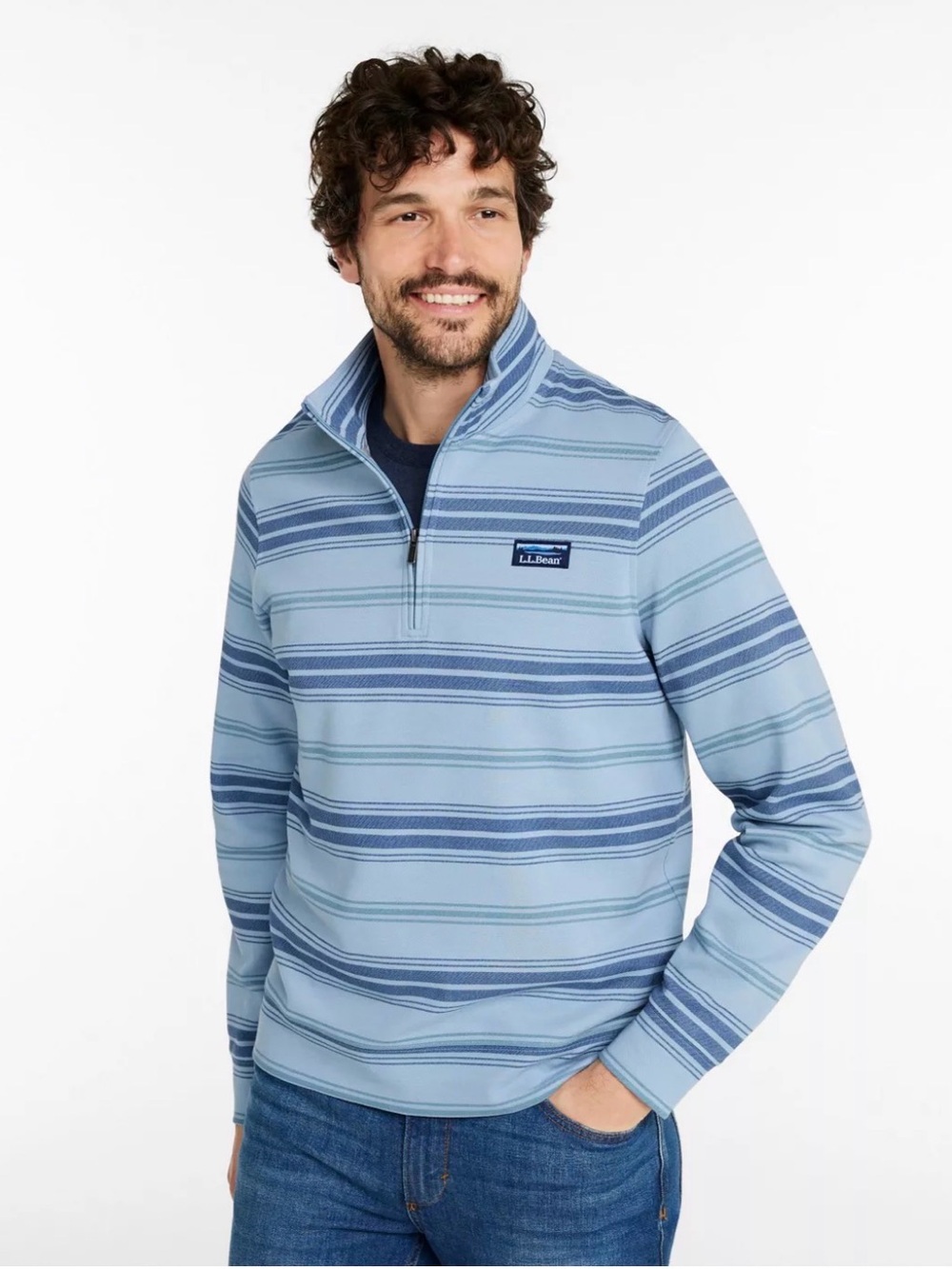 L.L. Bean Men's quarter zip piqué comfort stretch performance stripe pullover